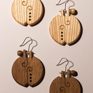 Wooden Dangle Earrings Ash and Walnut Wood Jewelry, Gift for Her, Big Boho Earrings, Drop Earrings image 8