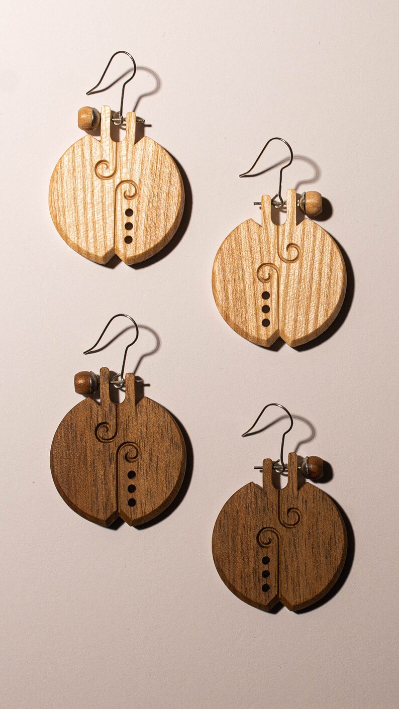 Wooden Dangle Earrings Ash and Walnut Wood Jewelry, Gift for Her, Big Boho Earrings, Drop Earrings image 8