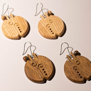 Wooden Dangle Earrings Ash and Walnut Wood Jewelry, Gift for Her, Big Boho Earrings, Drop Earrings image 5