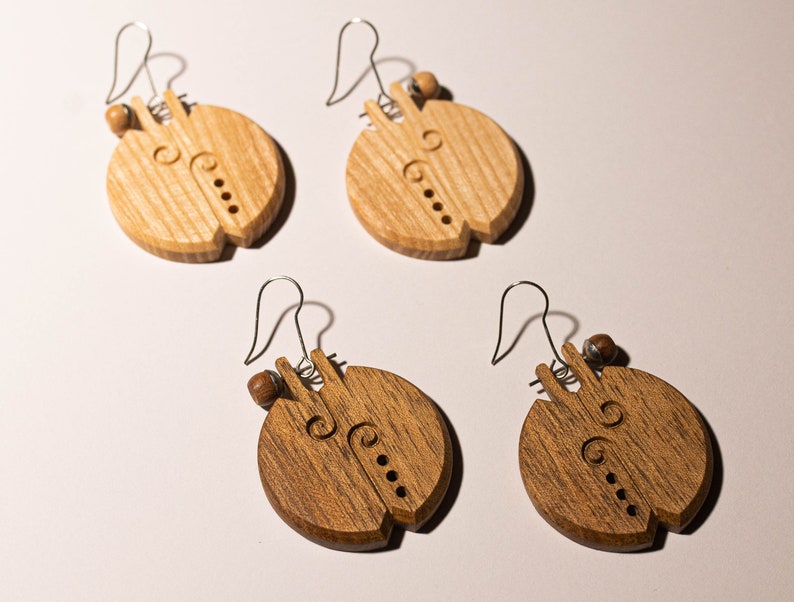 Wooden Dangle Earrings Ash and Walnut Wood Jewelry, Gift for Her, Big Boho Earrings, Drop Earrings image 5
