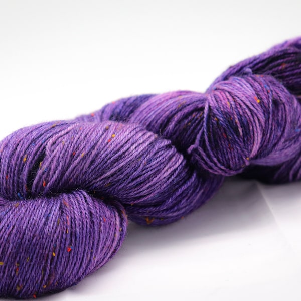 Hand dyed yarn ~ Fingering Weight Tweed yarn ~ Colorway: Moody Eggplant