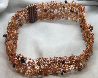 Copper beaded choker - choker necklace, woven, elegant, statement jewellery, gift for her