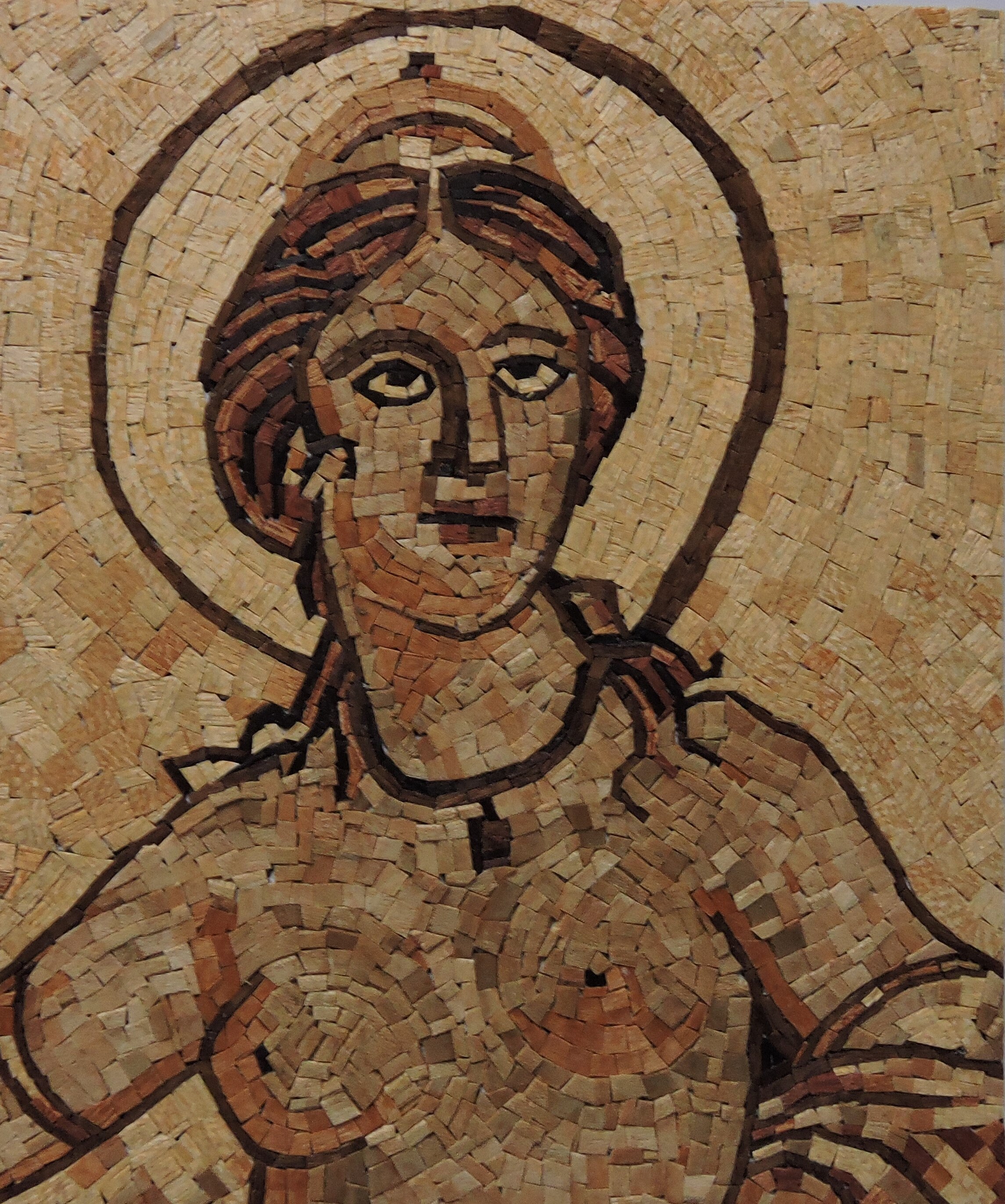 Vénus Marine Reproduction d'une Mosaïque Antique Romaine en Bois Précieux