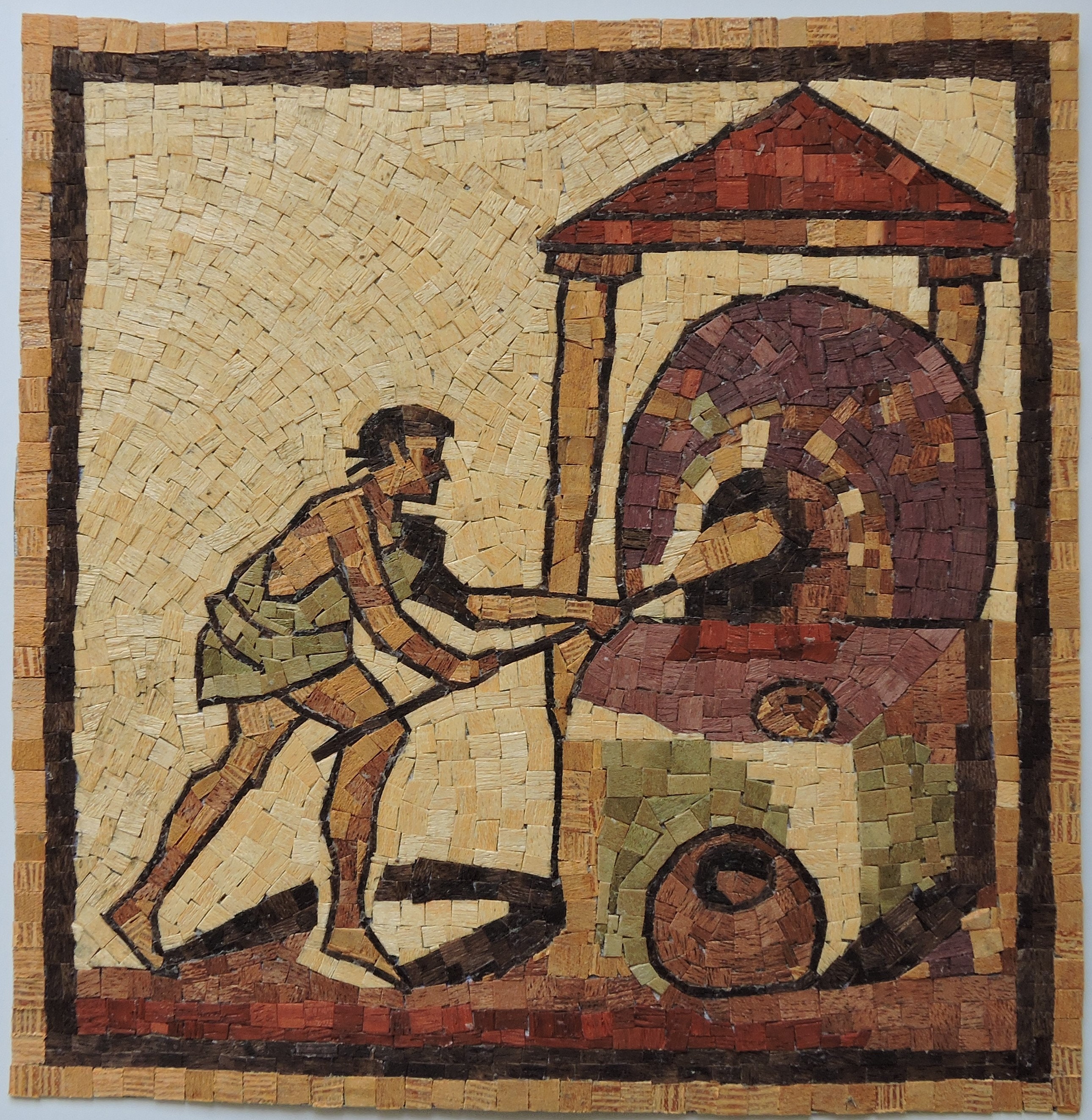 Le Boulanger Reproduction d'une Mosaïque Antique Romaine en Bois Précieux