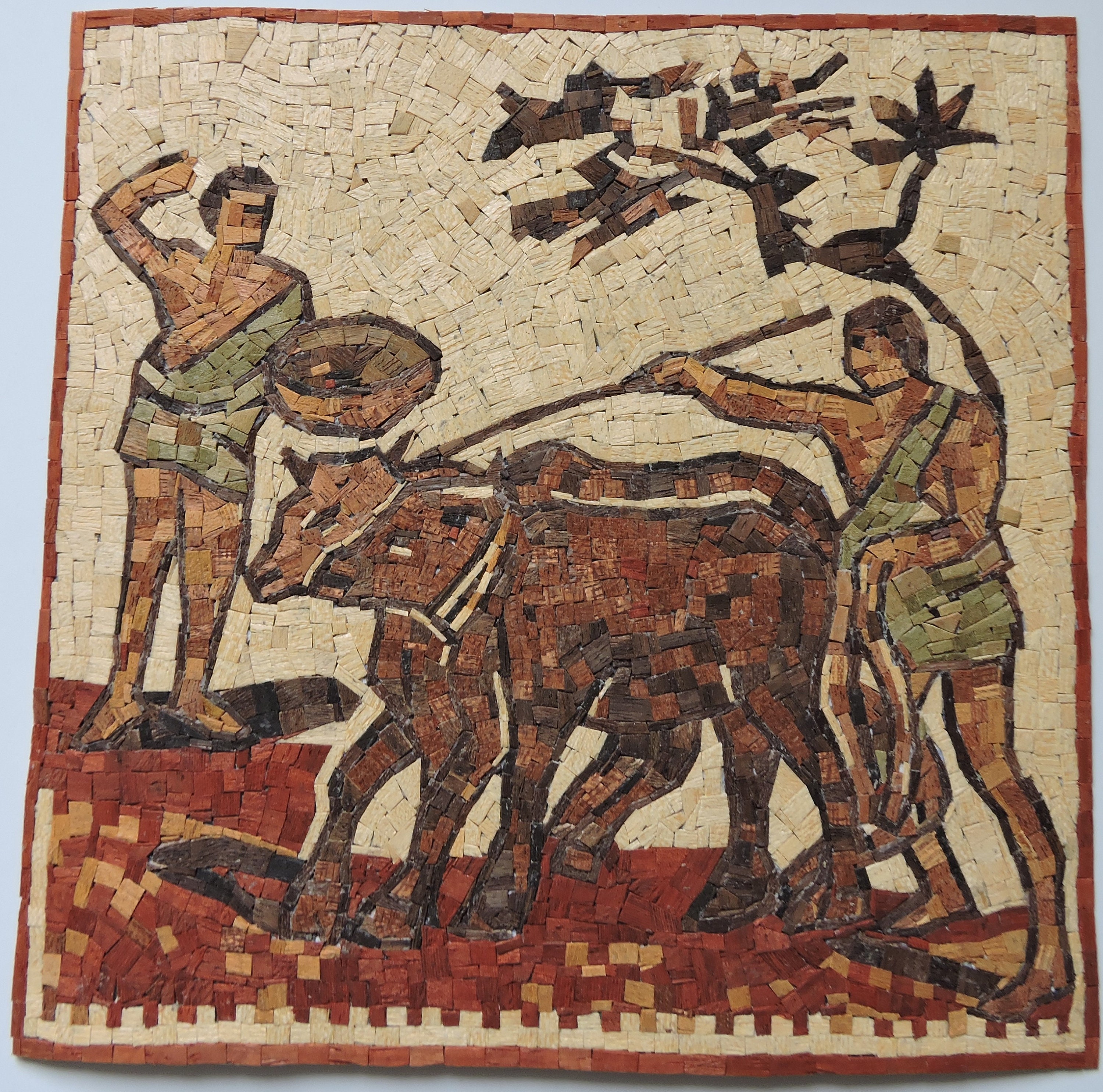 Labours Reproduction d'une Mosaïque Antique Romaine en Bois Précieux