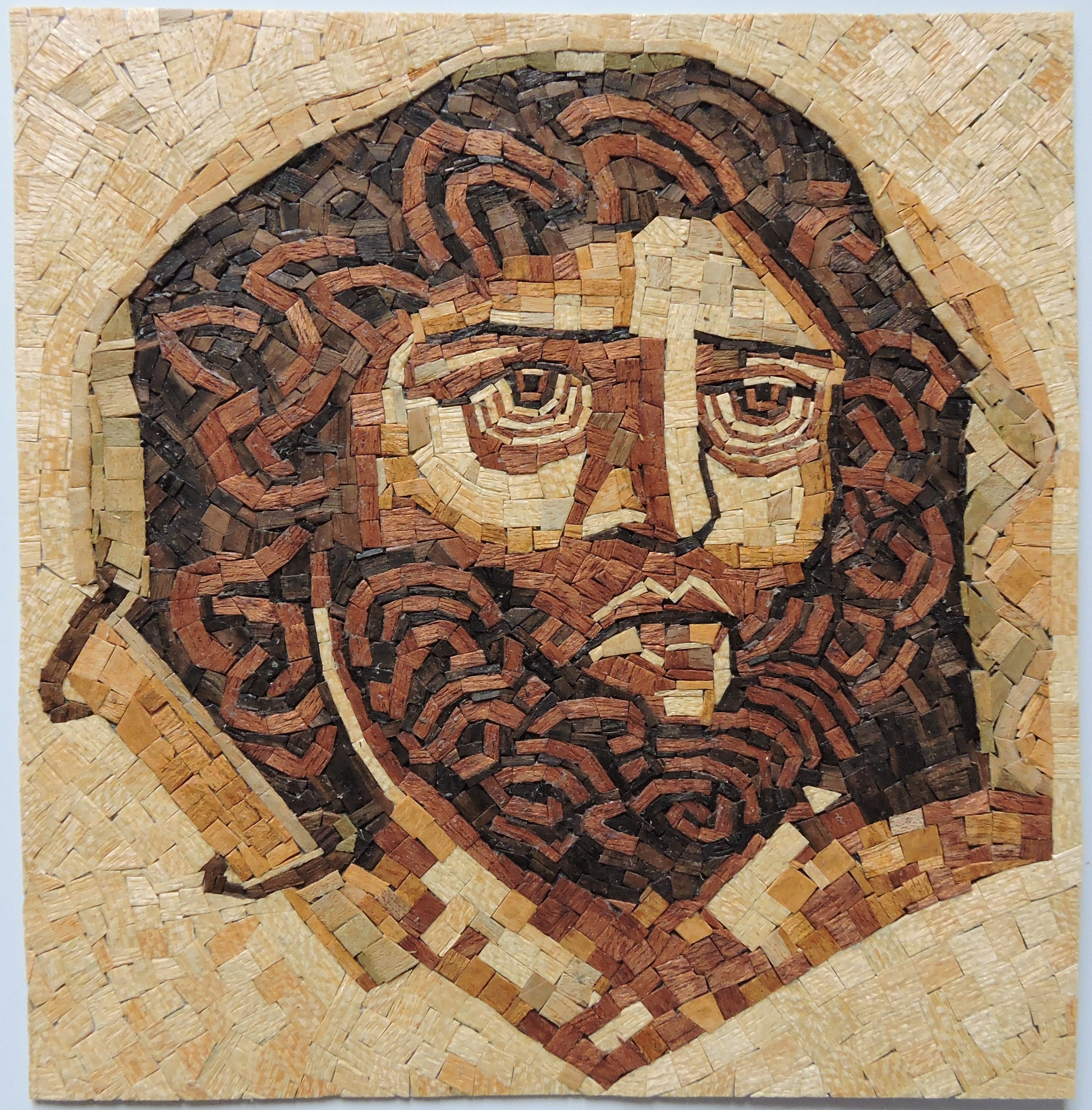 Dieu Océan Reproduction d'une Mosaïque Antique Romaine en Bois Précieux