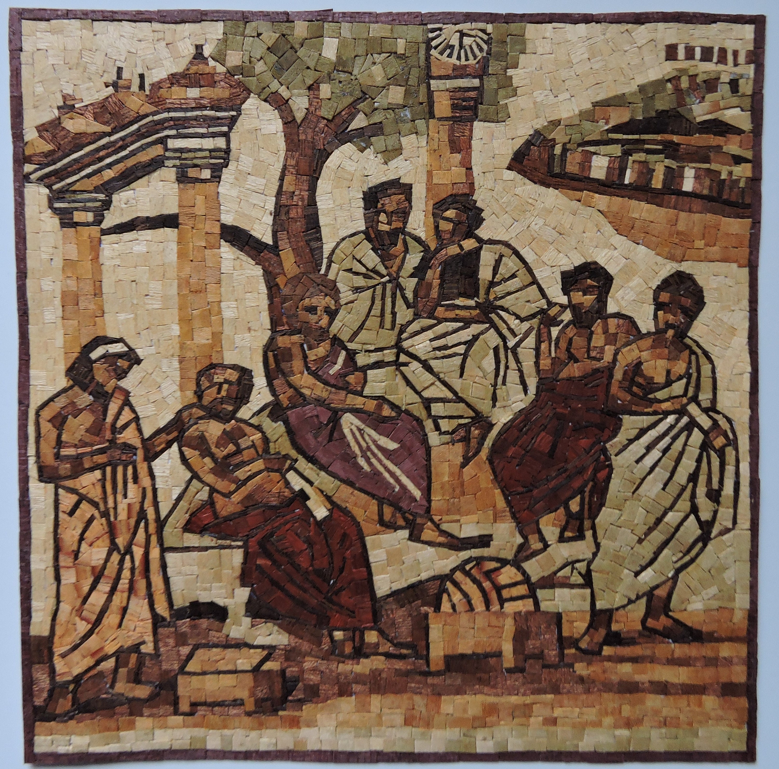 Académie de Platon Reproduction d'une Mosaïque Antique Romaine en Bois Précieux