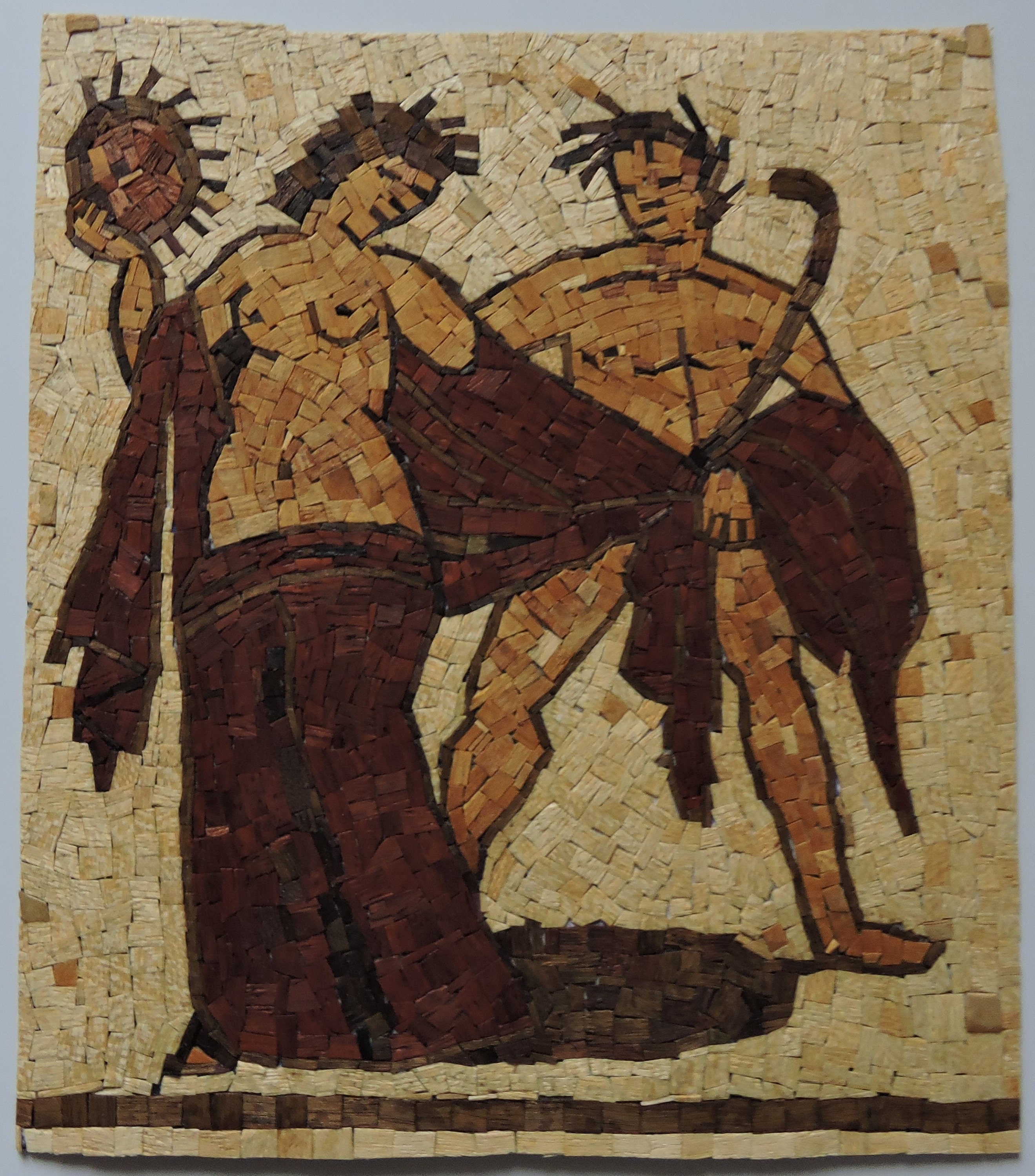Antiope et Satyre Reproduction d'une Mosaïque Antique Romaine en Bois Précieux