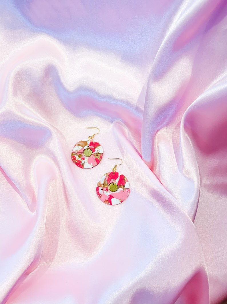 Breast Cancer Awareness Pink Circle Statement Earrings Pink Howlite