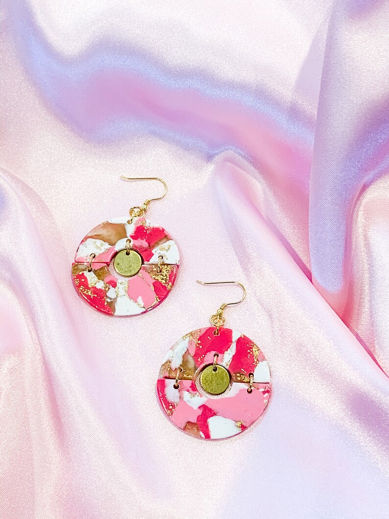 Breast Cancer Awareness Pink Circle Statement Earrings Pink Howlite