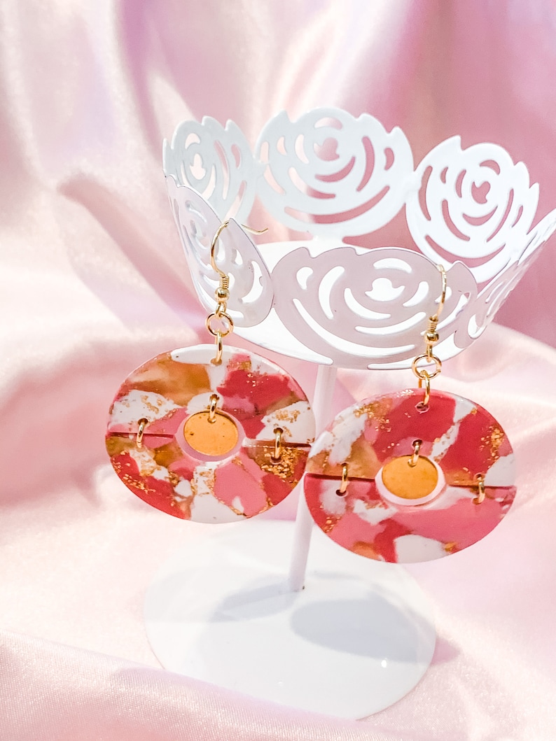 Breast Cancer Awareness Pink Circle Statement Earrings Pink Howlite