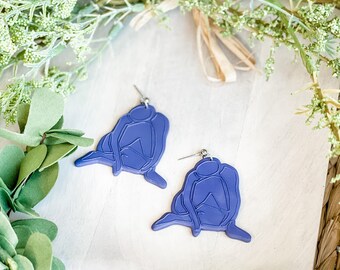 Navy clay earrings, feminine clay earrings, statement earrings, dangle clay earrings, minimalist earrings