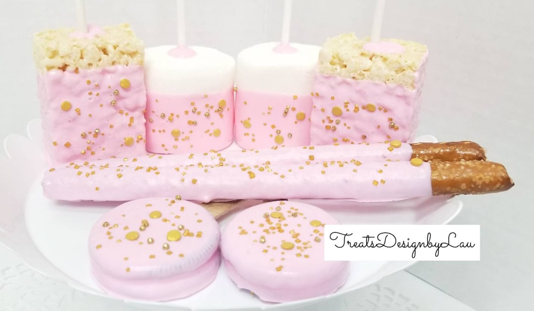 Pink Baby Shower Baby Girl Pink and Gold Sugar Treats Favors Gold