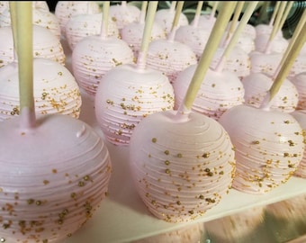 Apple light Pink and gold Chocolate candy apples, candy table. Quince/ Birthday/ Showers. 10 apples