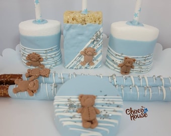 Teddy bear themed baby shower treats. Baby boy. Desserts. 48 pieces