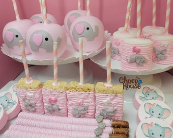 30 pc Baby Shower elephant themed treats bundle baby elephant pink color