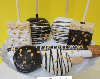 Black and white with  gold sprinkles  treats bundle for candy table. 30 pieces