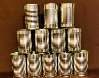 Tin Cans 4"x3", 12 count MIXED, Smooth Edges, Mixed Flat & Round Bottom Edges, Empty Soup / Veggie Cans, Cans for Crafting. Recycling
