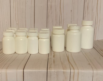 White Empty Pill Bottles, Lot of 17 Empty Prescription Bottles, White Prescription Bottles, Storage Container, Bottles for Storage