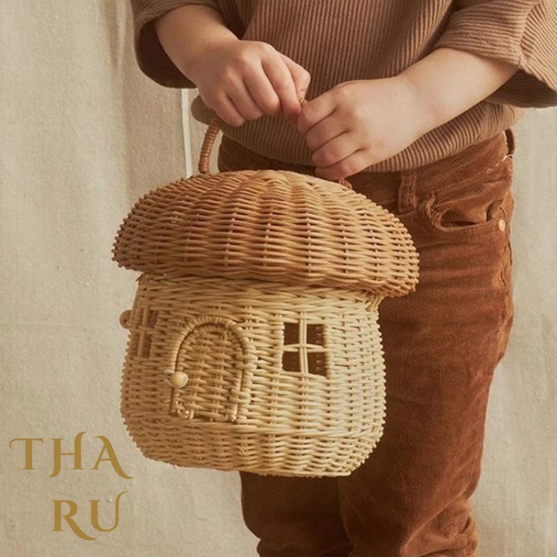 Mushroom Rattan Basket – Handcrafted Whimsical Basket for Nature