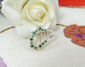 Petite Green Rhinestone Harp Brooch England Vintage