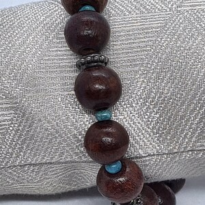 Vintage Round Wood Glass Bead Stretch Bracelet 5.5cm