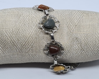 Vintage Polished Agate Filigree Panel Link Bracelet 19.5cm