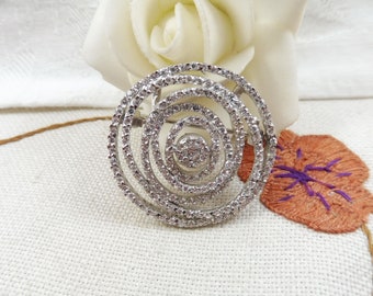 925 Sterling Silver Cubic Zirconia Swirl Brooch/Pendant Vintage