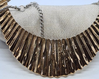 Vintage Cleopatra Style Patterned Beaten Metal Bib Necklace 53+8cm