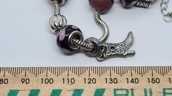 Vintage Purple Glass Bead Snake Chain Boot Charm … - image 10