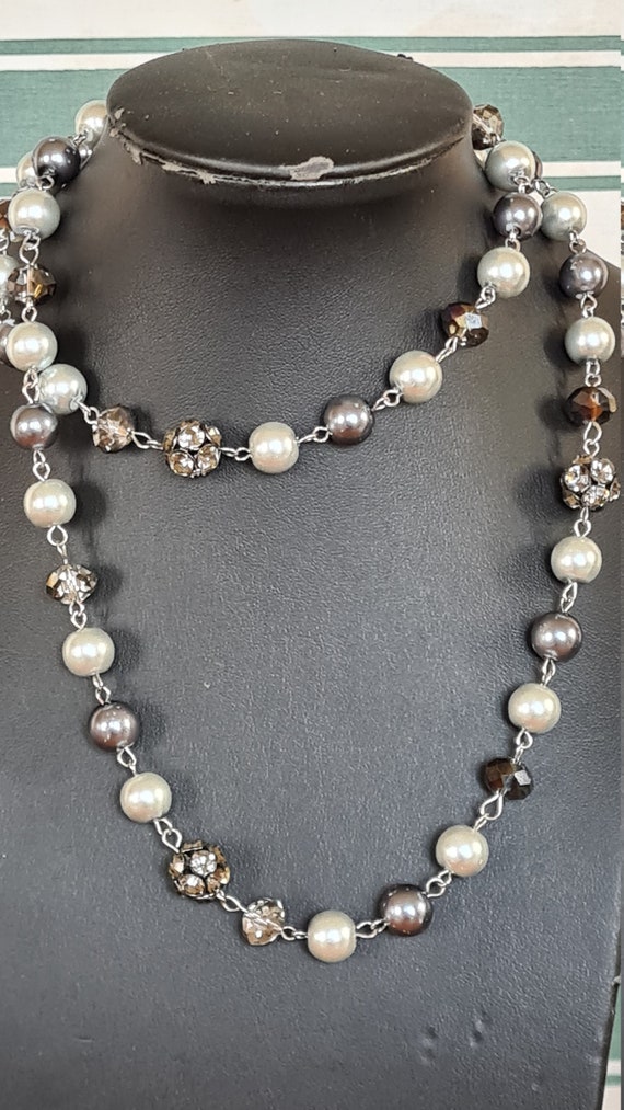 Vintage Jacqui E Faux Pearl Glass Bead Smokey Rhi… - image 3
