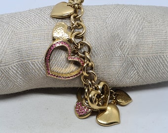 vintage Origine Rose Strass Coeur Charm Bracelet Chine 20cm
