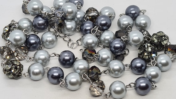 Vintage Jacqui E Faux Pearl Glass Bead Smokey Rhi… - image 1