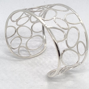 925 Sterling Silver Openwork Filigree Cuff Bangle 6cm New