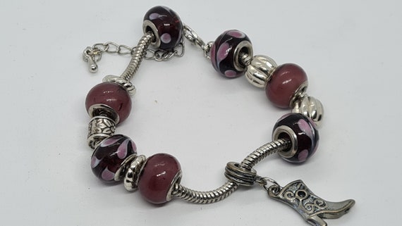 Vintage Purple Glass Bead Snake Chain Boot Charm … - image 3