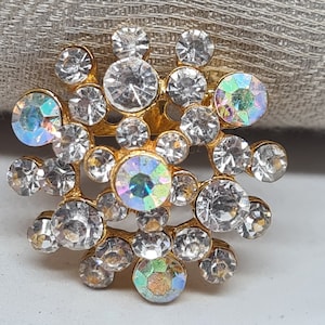 Vintage Clear Aurora Borealis Crystal Cluster Brooch