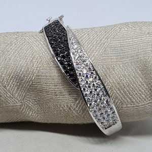 Vintage Cubic Zirconia Black Crystal Hinged Bangle 6cm