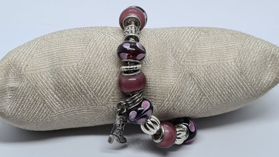 Vintage Purple Glass Bead Snake Chain Boot Charm … - image 1