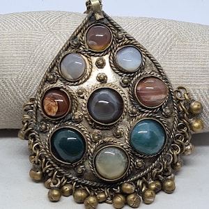 Vintage Tibetan Silver Agate Glass Statement Necklace 61cm