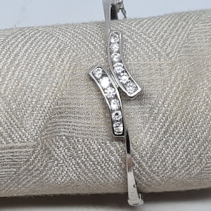 Vintage 925 Sterling Silver Cubic Zirconia Hinged Bangle 6cm