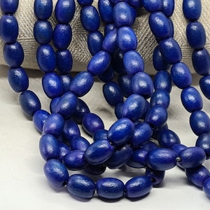 Vintage W Lane Multi-Strand Blue Wood Bead Necklace 64cm