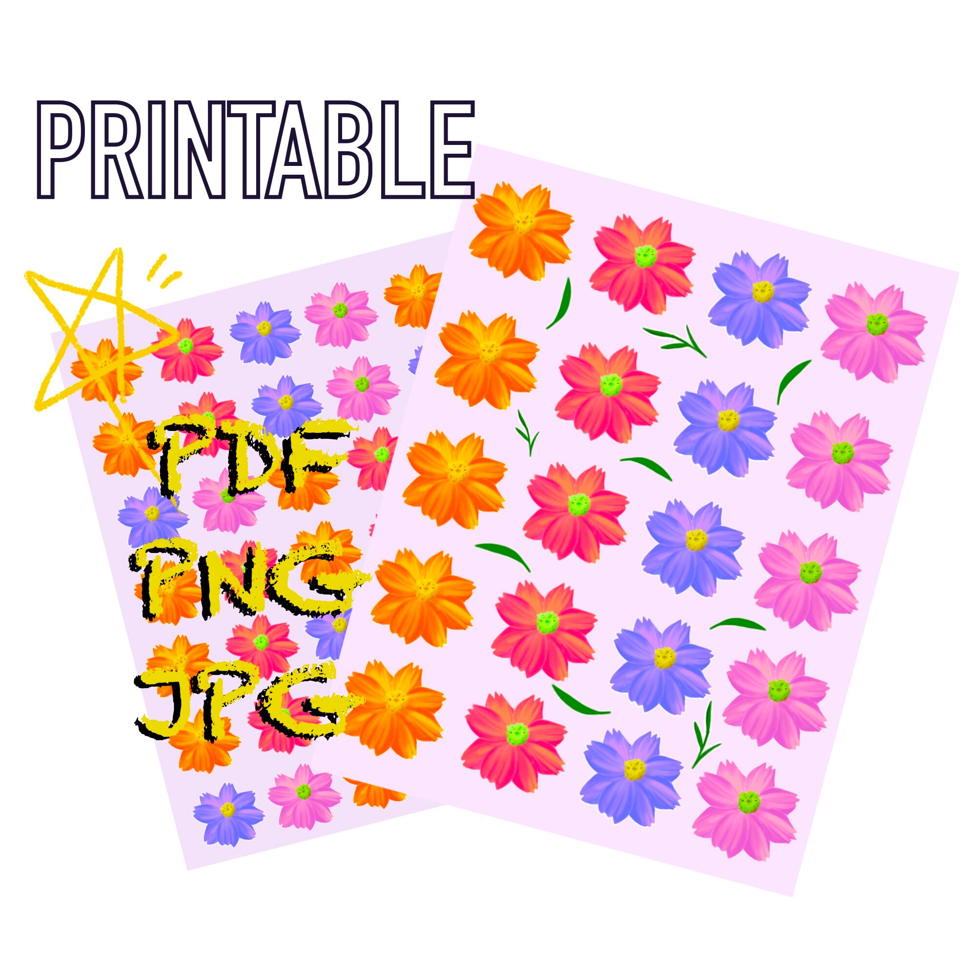 Printable Flower Sticker, Digital Flower Sticker, Cosmos Sticker ...
