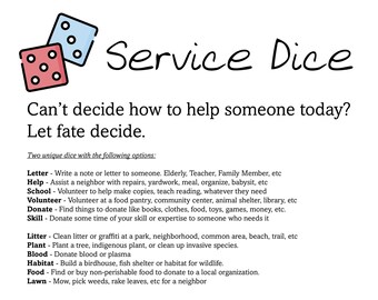 SERVICE IDEA DICE | Leave your Good Deed up to Fate | Set of 2 Unique 1.4" Dice