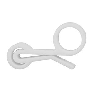 May include: White plastic hook with a circular loop at one end and a curved hook at the other end.