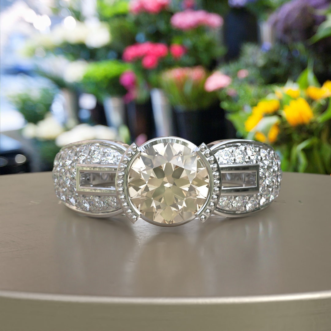 Champagne Moissanite Engagement Ring Moissanite Wedding Ring Etsy