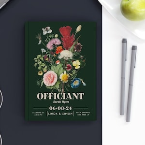 Diario de oficiante de boda personalizado Regalo de agradecimiento Caja de paquete de propuesta de oficiante Hombres Mujeres Amigo Oficiante Nombre del libro floral personalizado