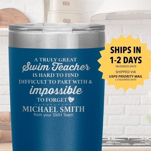 A Truly Great  SWIM TEACHER Gift Tumbler l Going Away, Retirement, Appreciation l Stainless Steel Insulated Laser Engraved l 20oz Cup