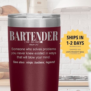 Bartender Gift Tumbler l Birthday, Appreciation, Christmas Gifts l Stainless Steel Insulated Laser Engraved l In 20 oz tumbler