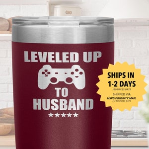 New Husband Gift l Anniversary Gift for Him l Wedding Day Gifts l Leveled Up to HUSBAND l Stainless, Laser Engraved l 20oz Insulated Tumbler