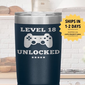 18th Birthday Gift for Boys l Eighteen Year Old Bday Present l Level 18 Unlocked l Gift for Son, Grandson l Insulated,Laser Engraved Tumbler